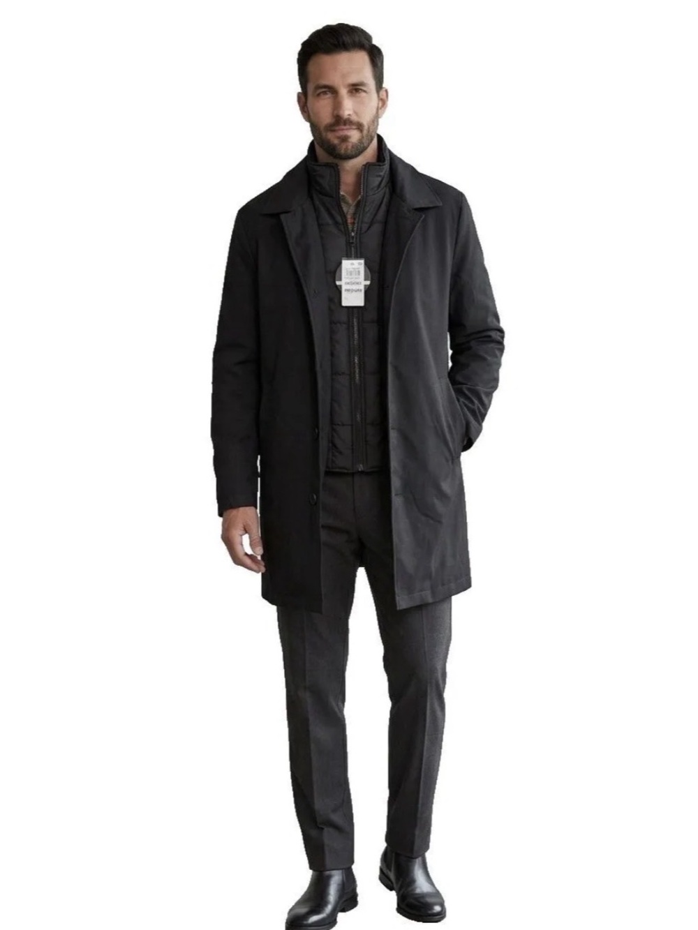 Alfani Mens Deep Black Removable Bib Water Resistant Trench Jacket